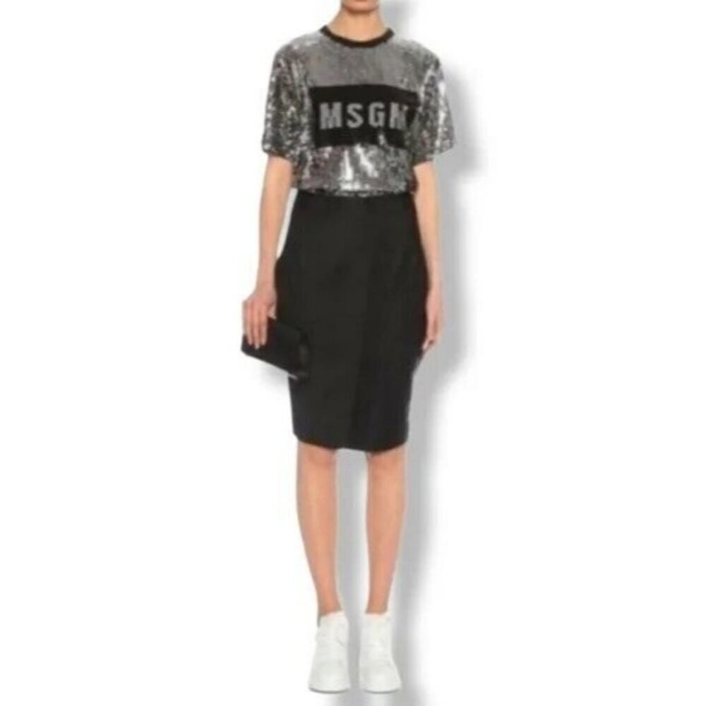 BNWT Ted Baker London Ottoman Faux Wrap Wool Blend Tuxedo Pencil Skirt 12